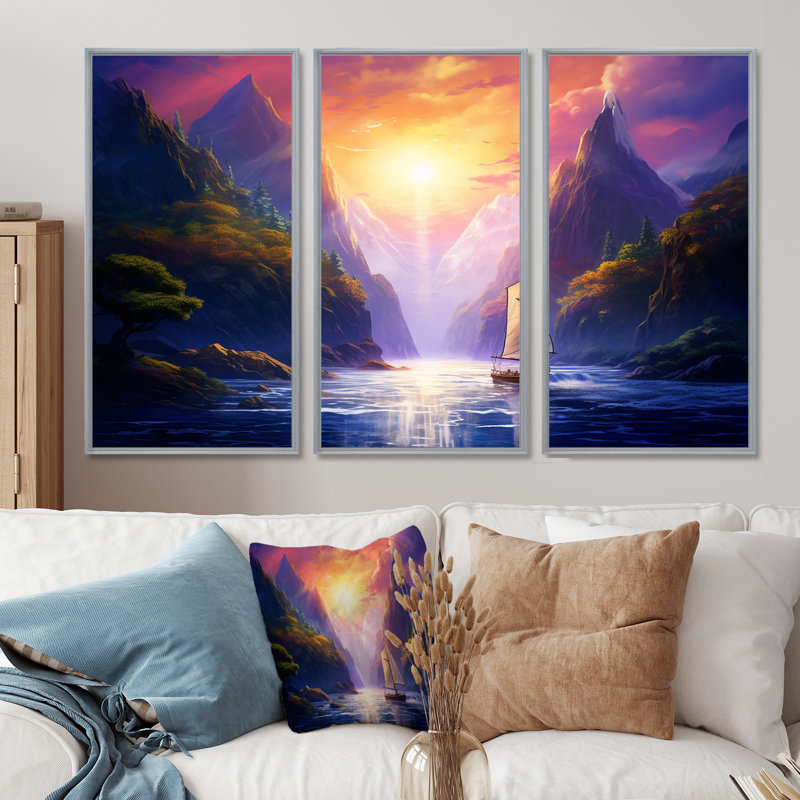 Alyda - Boat Wall Art Living Room Set, Silver Floater Framed, 32" H x 48" W x 1" D