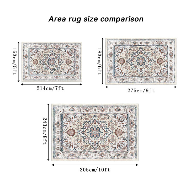 Tapis lavable antidérapant rétro Bohemian, Rectangle 5 pi x 7 pi
