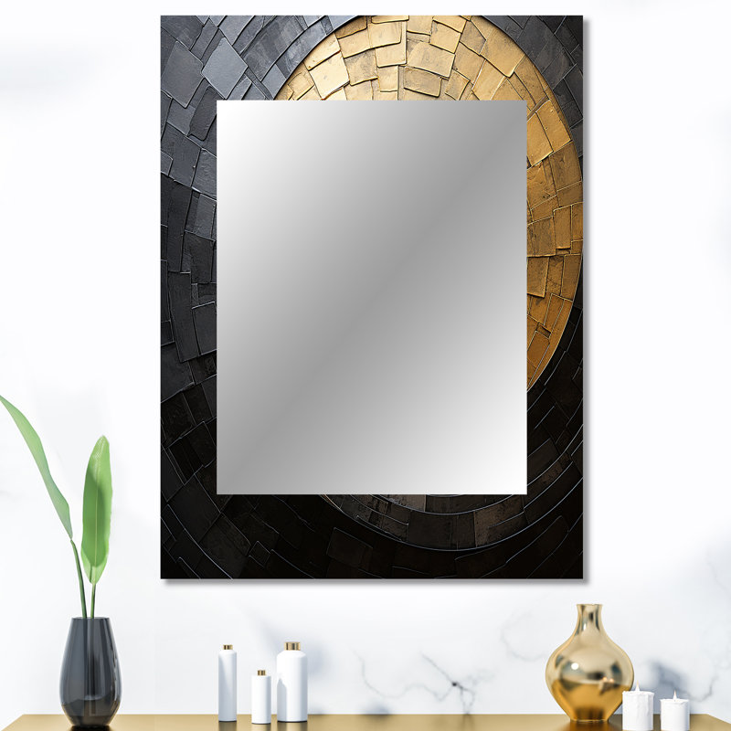 Gold Black Minimalism Spiral Poteries - Abstract Spirals Decorative Mirror, Modern Wall Mirror, Printed Metal Art, 40" x 30"