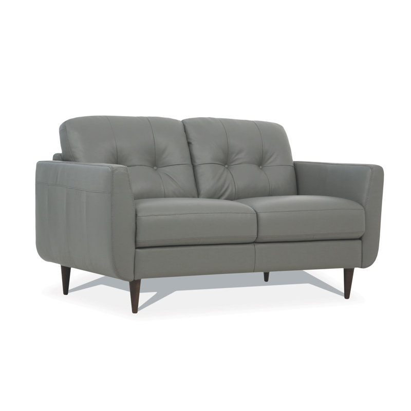 Bove 59" Faux Leather Square Arm Loveseat, Gray Faux Leather