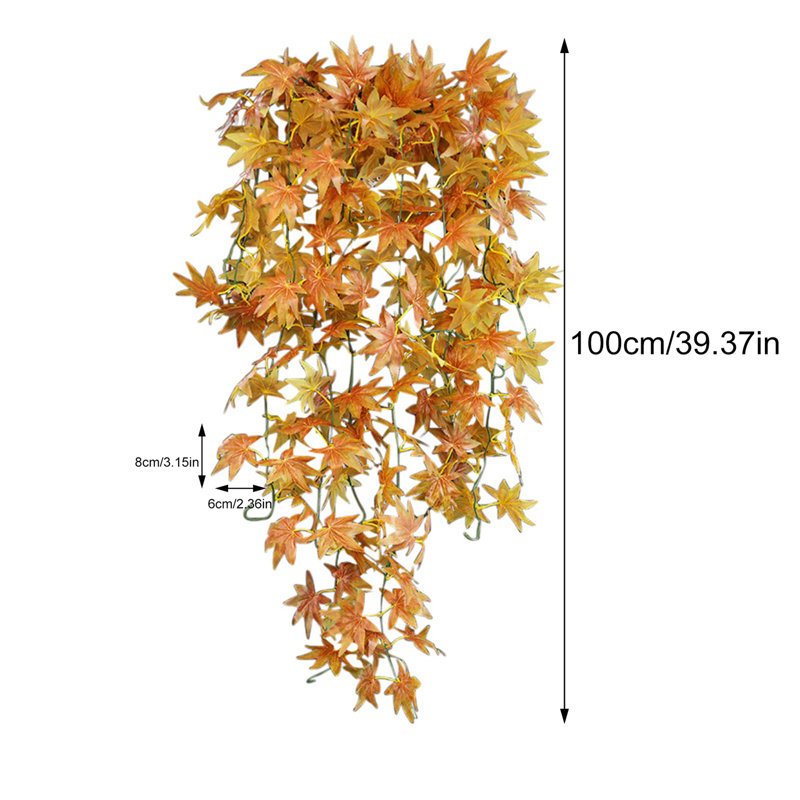 Ensemble de 2 plantes suspendues en plastique artificielles en érable artificiel à suspendre 39 po, Orange