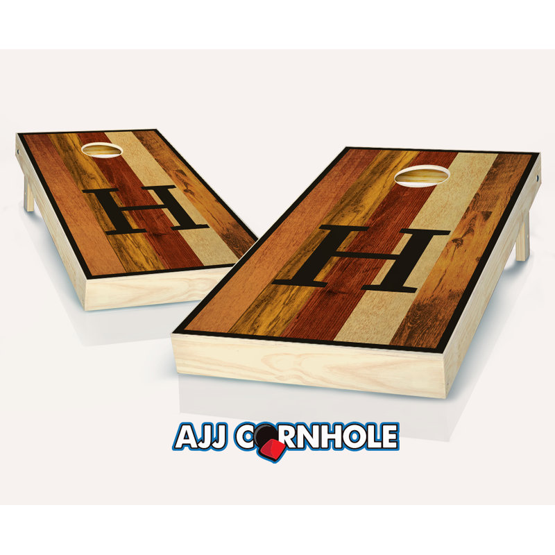 2' x 4' Monogram Solid Wood Cornhole Set with Bags, Black