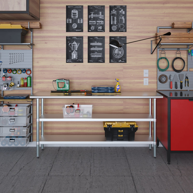 72" Stainless Steel Work Table with Galvanized Shelves