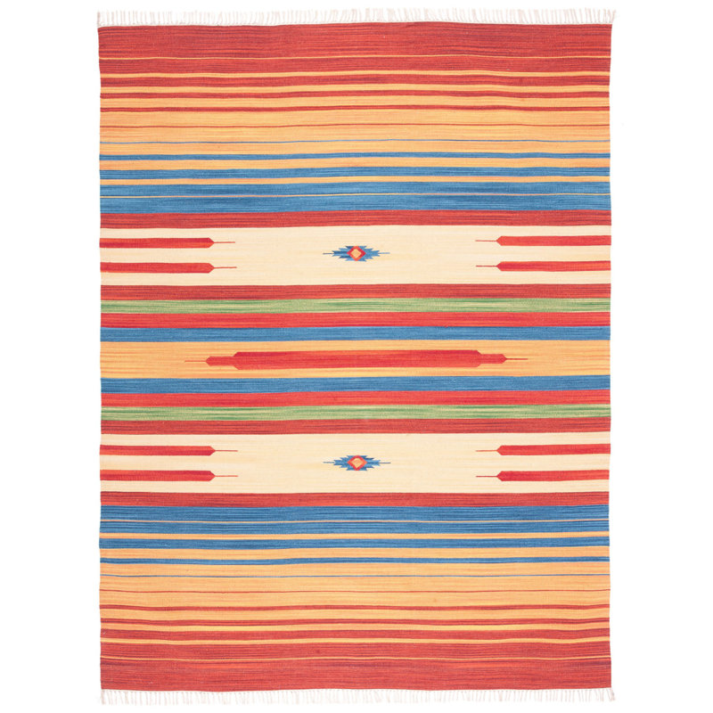 Barefield Hand Woven Cotton Southwestern Rug, Rectangle 8' x 10'