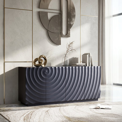 59-Inch Modern Textured Sideboard Buffet Cabinet, Blue 4-Door Storage Credenza for Dining/Living Room