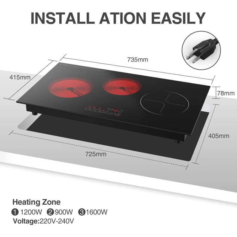 GTKZW Electric Cooktop 3 Burner 3700W 220V