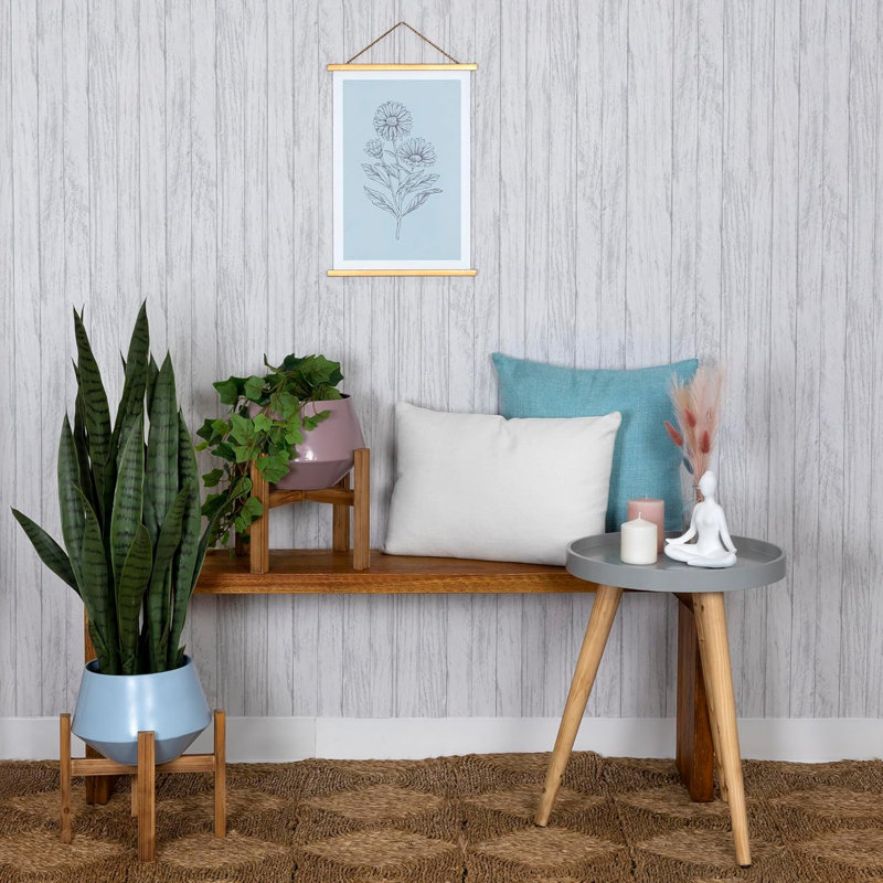Jardinière hexagonale avec base en bois