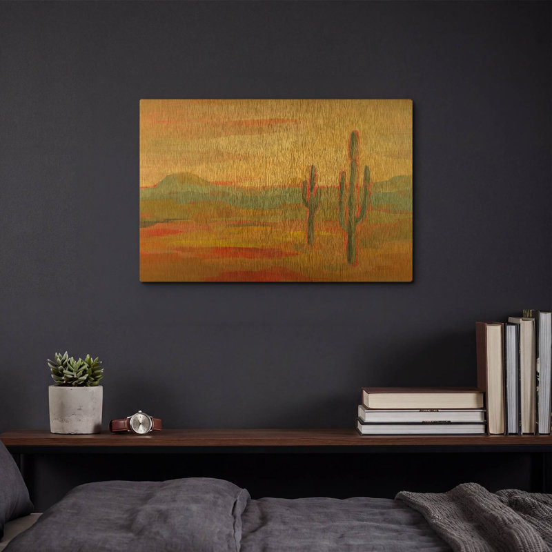 «Desert Saguaro» par Silvia Vassileva, art mural en métal doré, 16 po x 12 po, 16 po x 12 po
