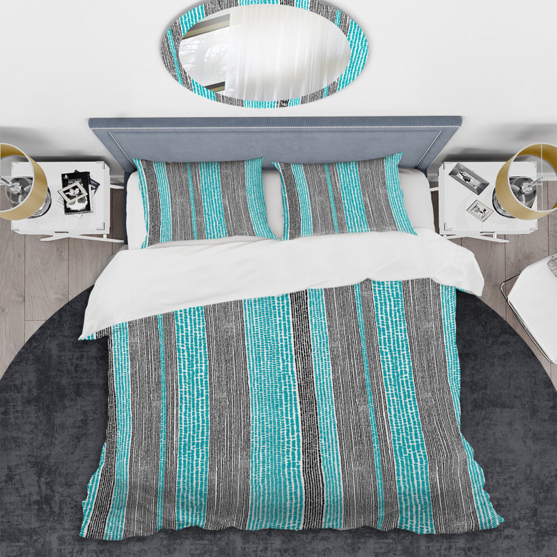 Turquoise rayé - ensemble de housse de couette abstrait - microfibre de polyester