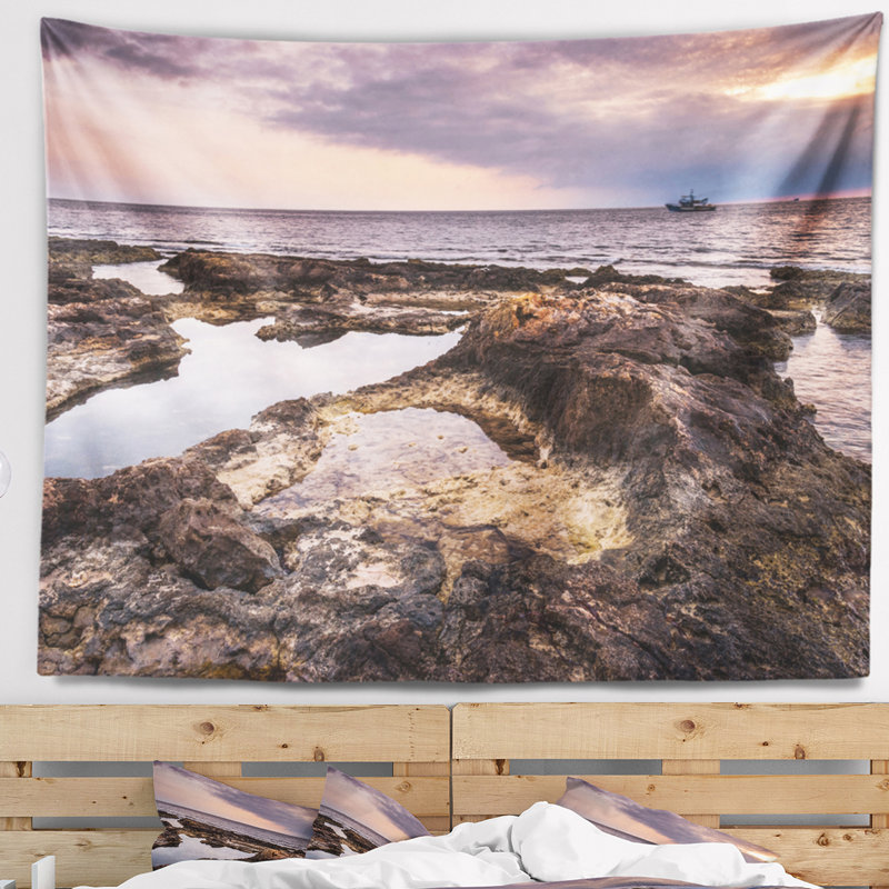 Tapisserie plage, côte rocheuse, Afrique, H 50 po x l 60 po