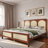 Wood Platform Bed With Rattan Headboard-665575496-665575499