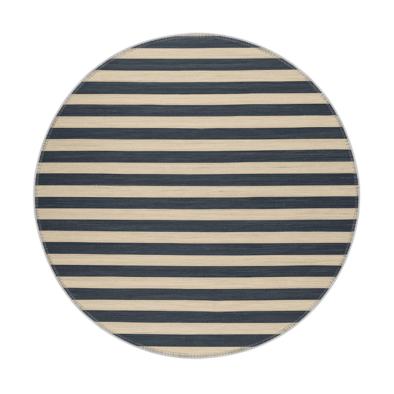 Tapis intérieur / extérieur noir HorizontalStripes, Rond 5 pi
