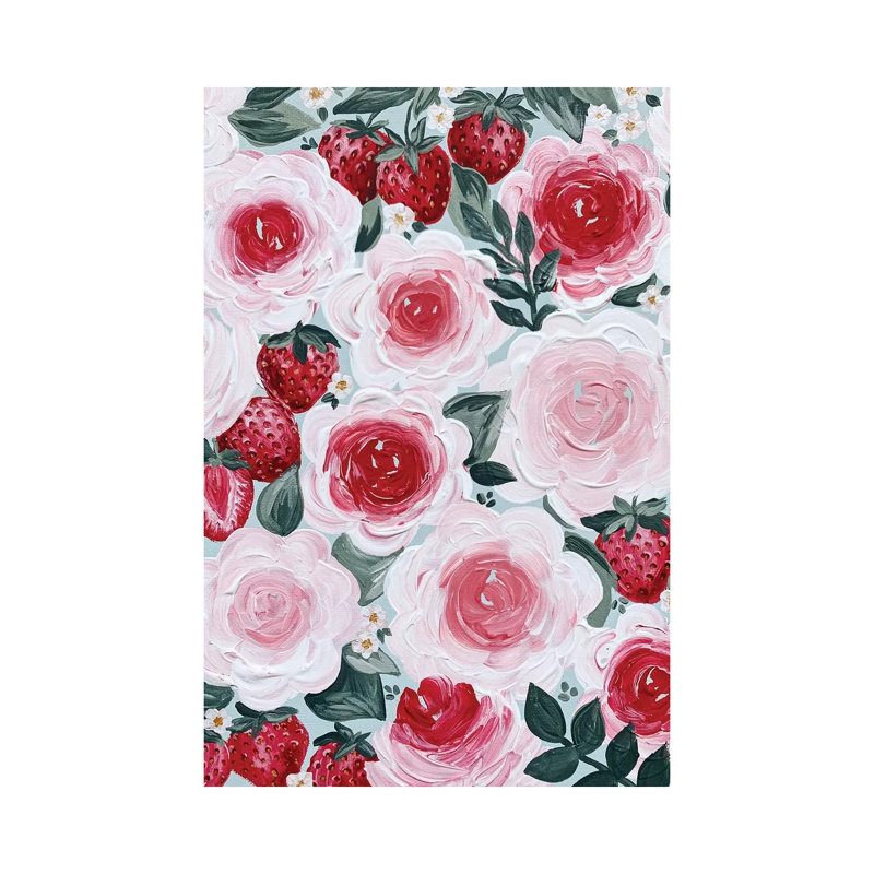 Strawberry Florals by Katie Bryant - Wrapped Canvas Gallery-Wrapped Canvas Giclée, 66.04 cm H x 45.72 cm W x 1.91 cm D