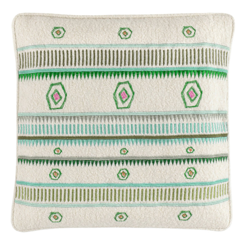 Wool Throw Square Pillow Cover, Green Striped
