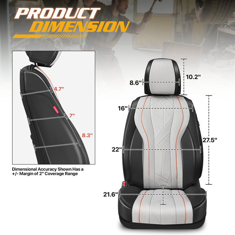 Full Set Seat Covers Universal Waterproof Leatherette For Cars Suvs Trucks Airbag Compatibility​​, Black/Gray