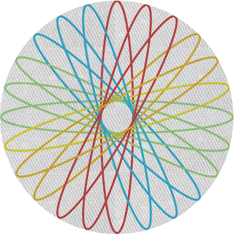 Tapis bleu/rouge à motifs, Rond 3 pi