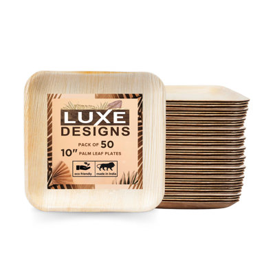  LuxeDesigns Eco-Friendly Disposable Palm Leaf Plates - Heavy-Duty Biodegradable & Compostable Dinnerware Set - 50-Piece 10" Plates for Parties, Picnics, and Outdoor Gatherings - Microwave & Oven Safe, Rustic & Elegant Natural Plates