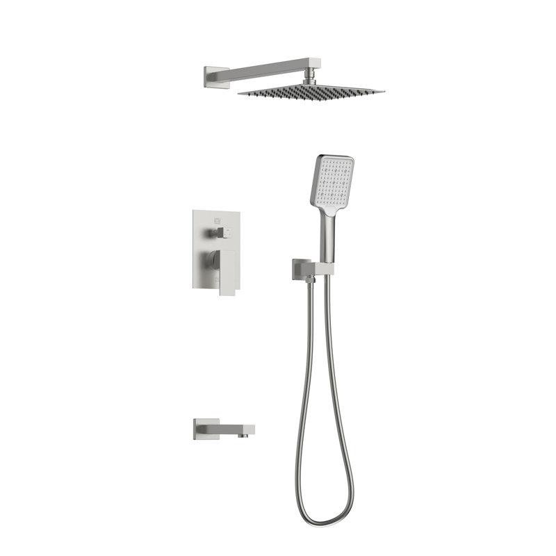 Système de douche complet à pression équilibrée avec valve brute Petar, Nickel brossé