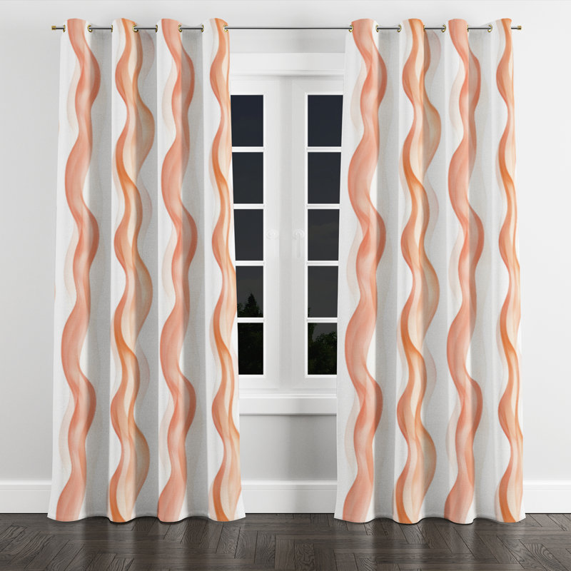 Rideaux Modern - rideaux à œillets abstraits orange et blancs Terra - 1 panneau, L 52 po x L 84 po, Œillets dorés