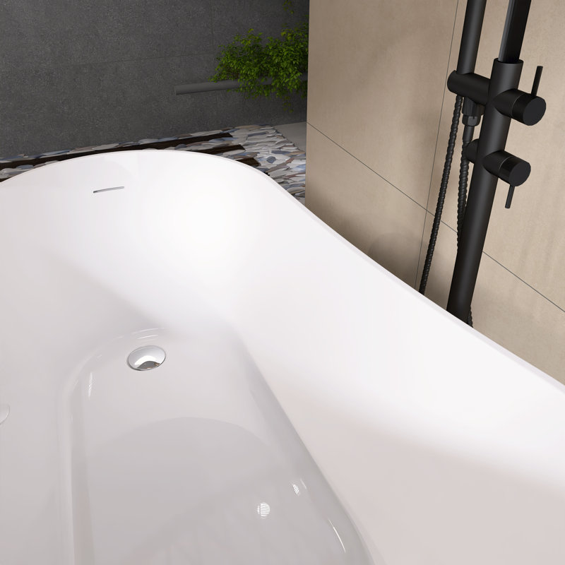 63 in. Freestanding Soaking Acrylic Bathtub in Gloss White
