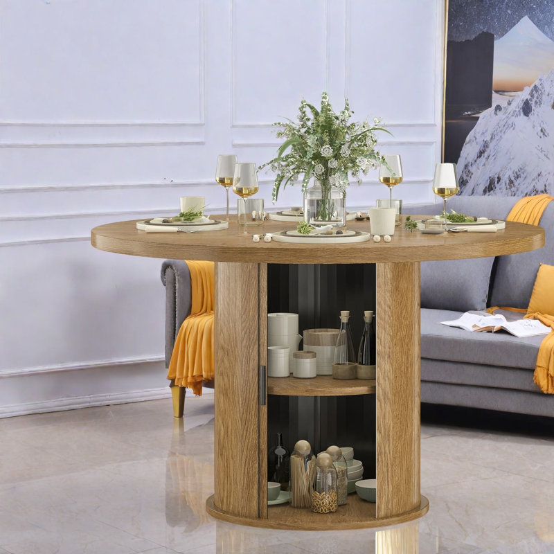 Table de salle à manger en bois peu encombrante avec base en métal robuste pour les cuisines modernes