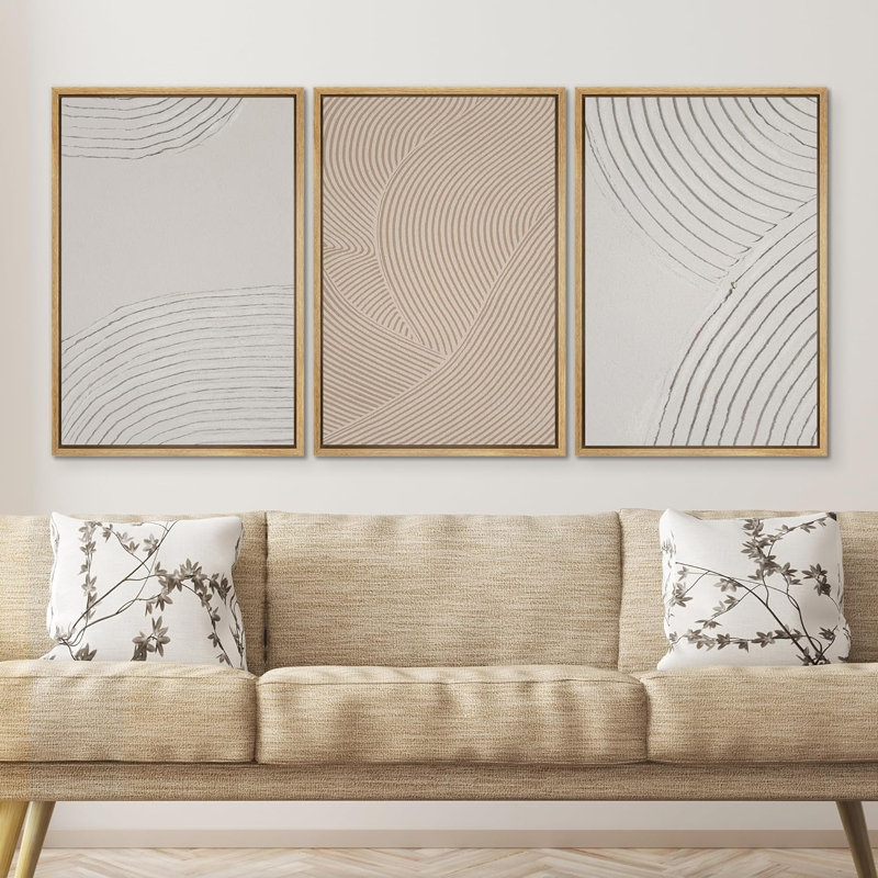 "Geometric Pastel Spiral Circles Shapes", illustrations abstraites encadrées sur toile, 3 pièces, Encadré naturel