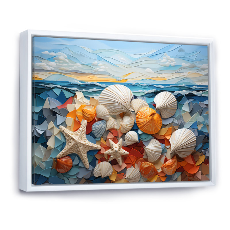 Coquillage sérénité en géométrique I - impression, H 24 po x l 32 po, Cadre flottant blanc