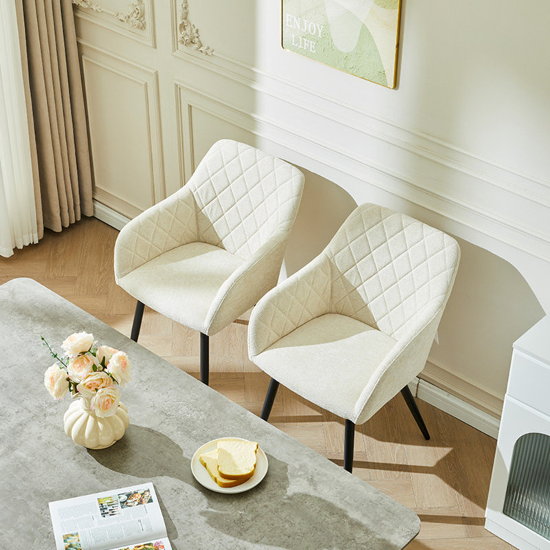 46cm H Linen Upholstered Metal Armchair, Beige