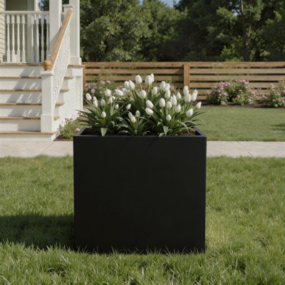 Metal Rectangular Planter Box with Drainage Holes, Outdoor Plant Container for Patio, Yard, or Balcony
