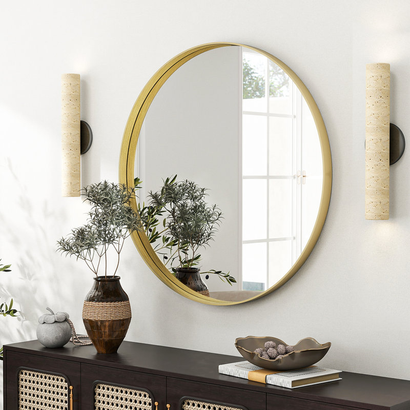 Wall Mirror Deep Framed Bathroom Mirror Wall Mounted Round Mirror,, Gold, 24" x 24"