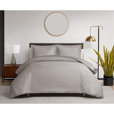 Ensemble de housse de couette jacquard en coton taupe 3 pièces DESIGN STU DVD Hayward