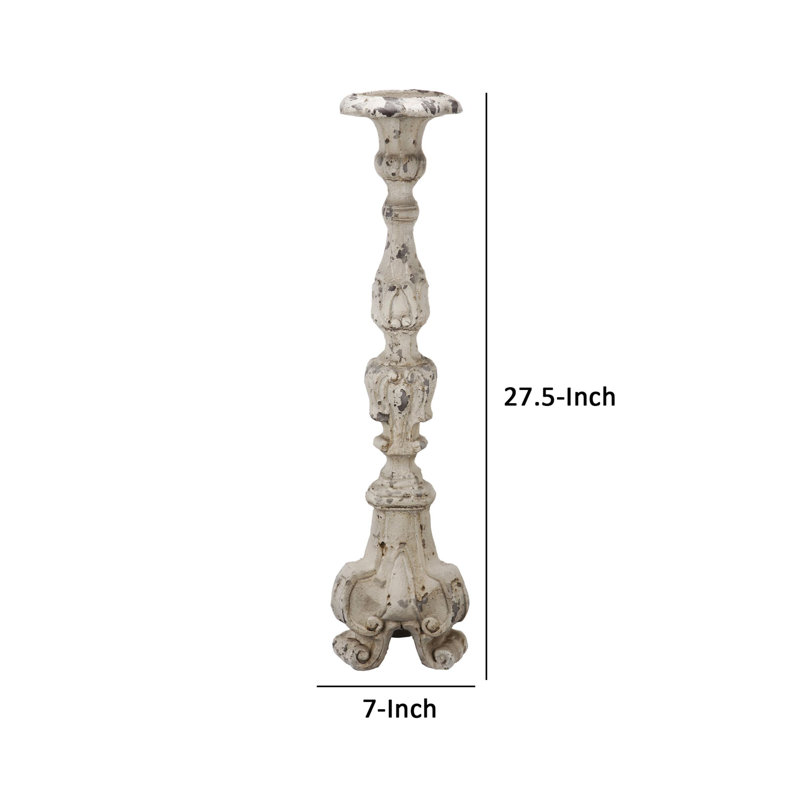 27.5'' H Stone Tabletop Candlestick, Beige 