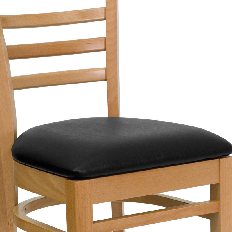 Chaise de restaurant en bois Lyman, Vinyle noir, Bois naturel