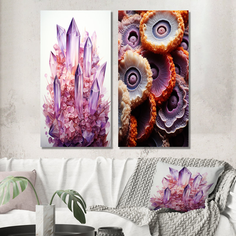 «Pink Amethyst Geode Essence I», ensemble de 2 reproductions d'art sur pierre, H 32 po x l 33 po, Toile tendue