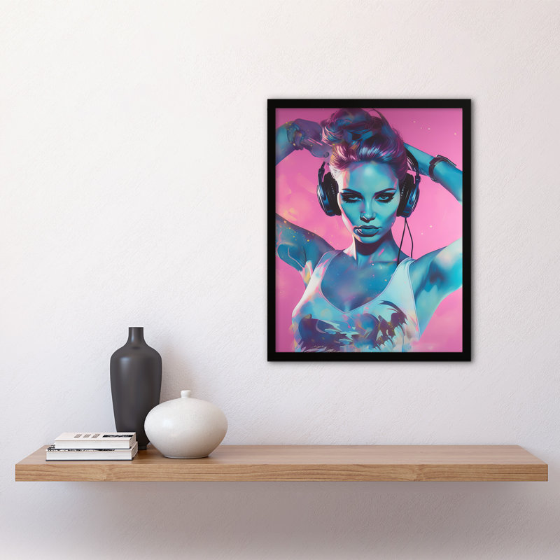 Merena Club Music Dance Headphones Girl Rhythm Energy Work 1 Piece Single Picture Frame Wall Art