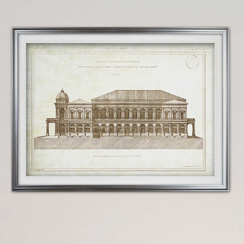 « architecture sketch ii », impression, Cadre argenté, H 31 po x l 43 po x P 1,5 po, Blanc mat