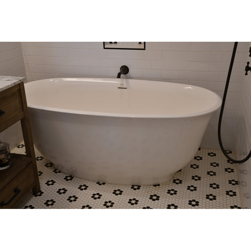 Liberty 63'' x 32'' Soaking Solid Surface Bathtub, Glossy White, Satin Nickel