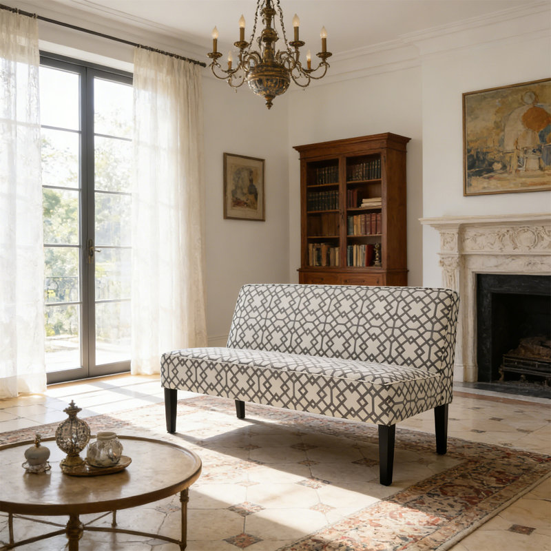 Causeuse rembourrée 50 po, Motifs géométriques gris