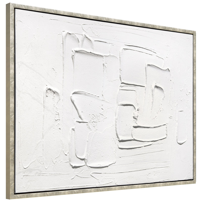 Abstract Harmony Heavily Textured Hand Painted White Framed Canvas Wall Art, 40" H x 30" W