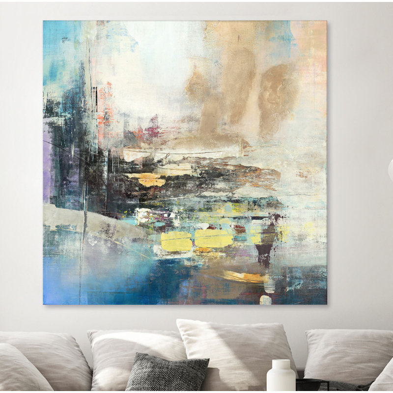 Awaken I Large Abstract Canvas Art Print in Blue and Beige