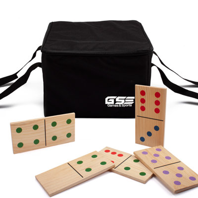 GSE 28 Piece Giant Wooden Dominoes with Multi-Color Dots for Outdoor Lawn Yard Games(Medium - 5"x2.5" Pieces)