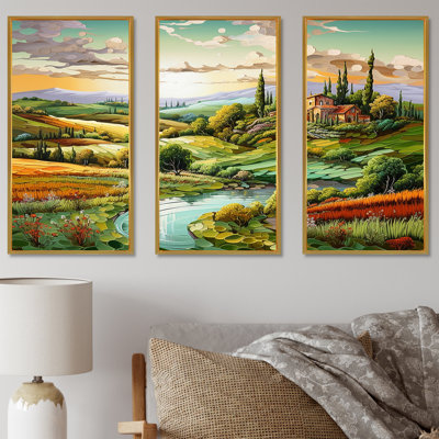 Paysage italien, campagne, ensemble d'art sur toile