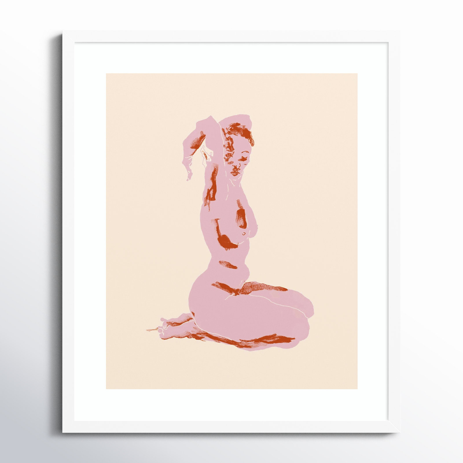 Nude With Arms Folded Over Her Head Print, White, 25" H x 21" W