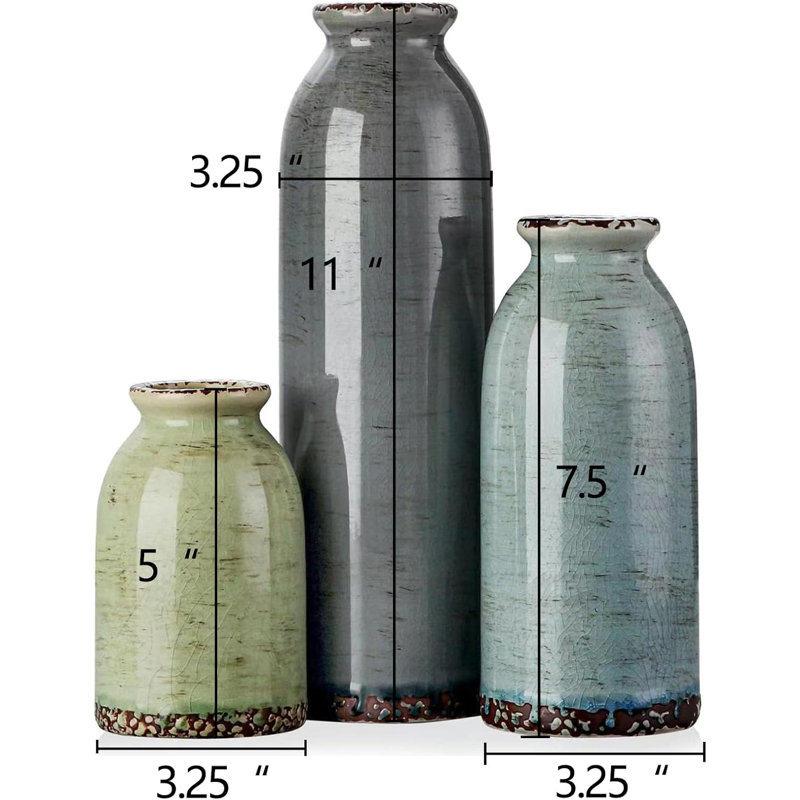 Ensemble de vases en céramique mat, Blue/Green/Light Gray
