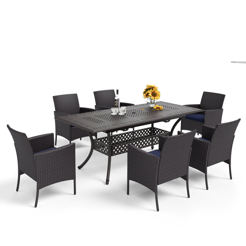 Carli 6 - Person Patio Dining Set with Extendable Rectangular Table , Cushions Included