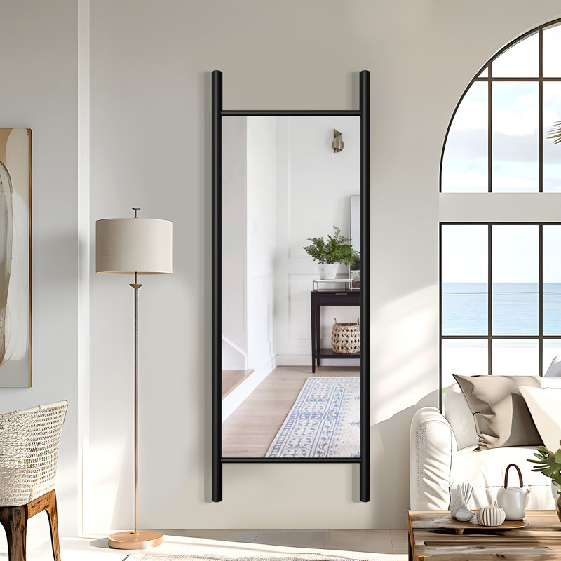 Merienne Wood Dowel Floor Mirror Wall Mirror, Black, 63" x 24"