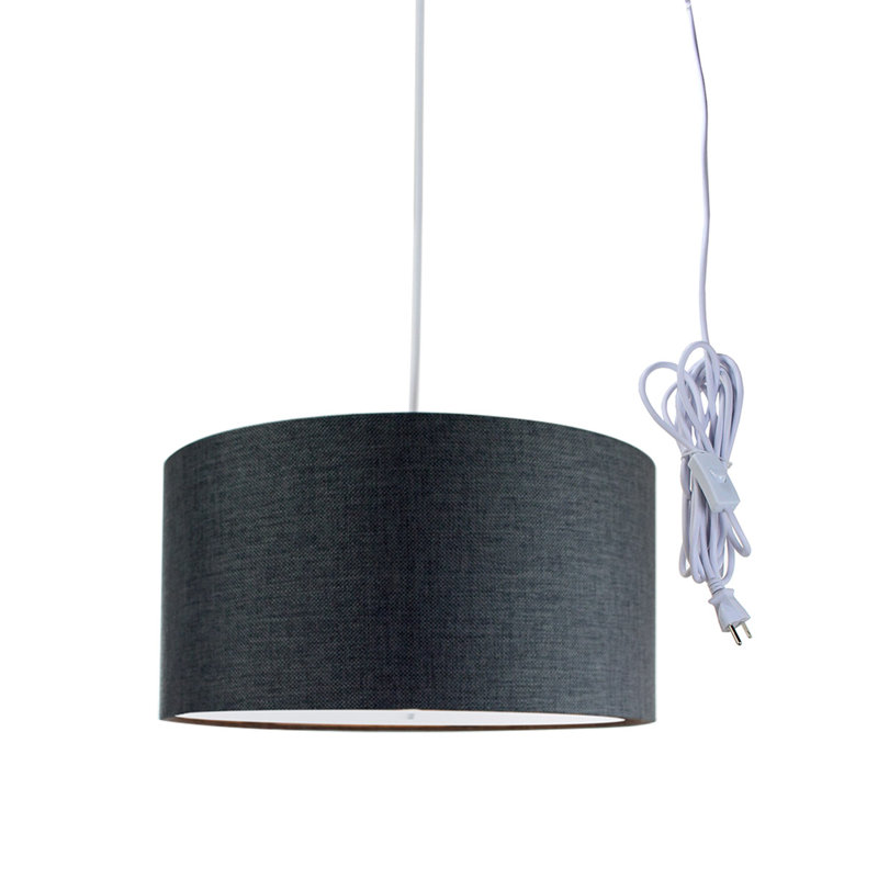 Luminaire suspendu cylindrique unique à 2 lumières, H 9 po x l 16 po x P 16 po, Gris granit