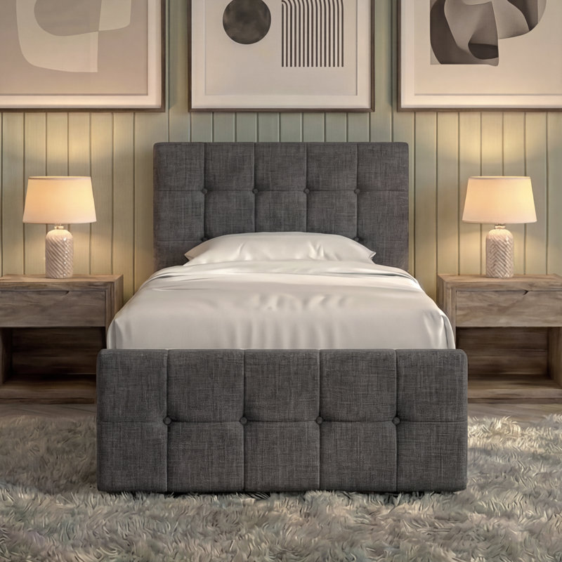 Connell Upholstered Ottoman Bed, UKFR Certified, Dark Grey , Single (3')