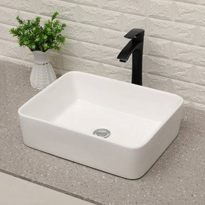 19"X15" Ceramic Vessel Sink With Matte Black Faucet, Bathroom Allure Appearance