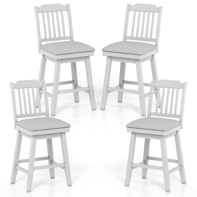 25" Counter Height Bar Stools with Slatted Back Padded Seat & Footrest, 4